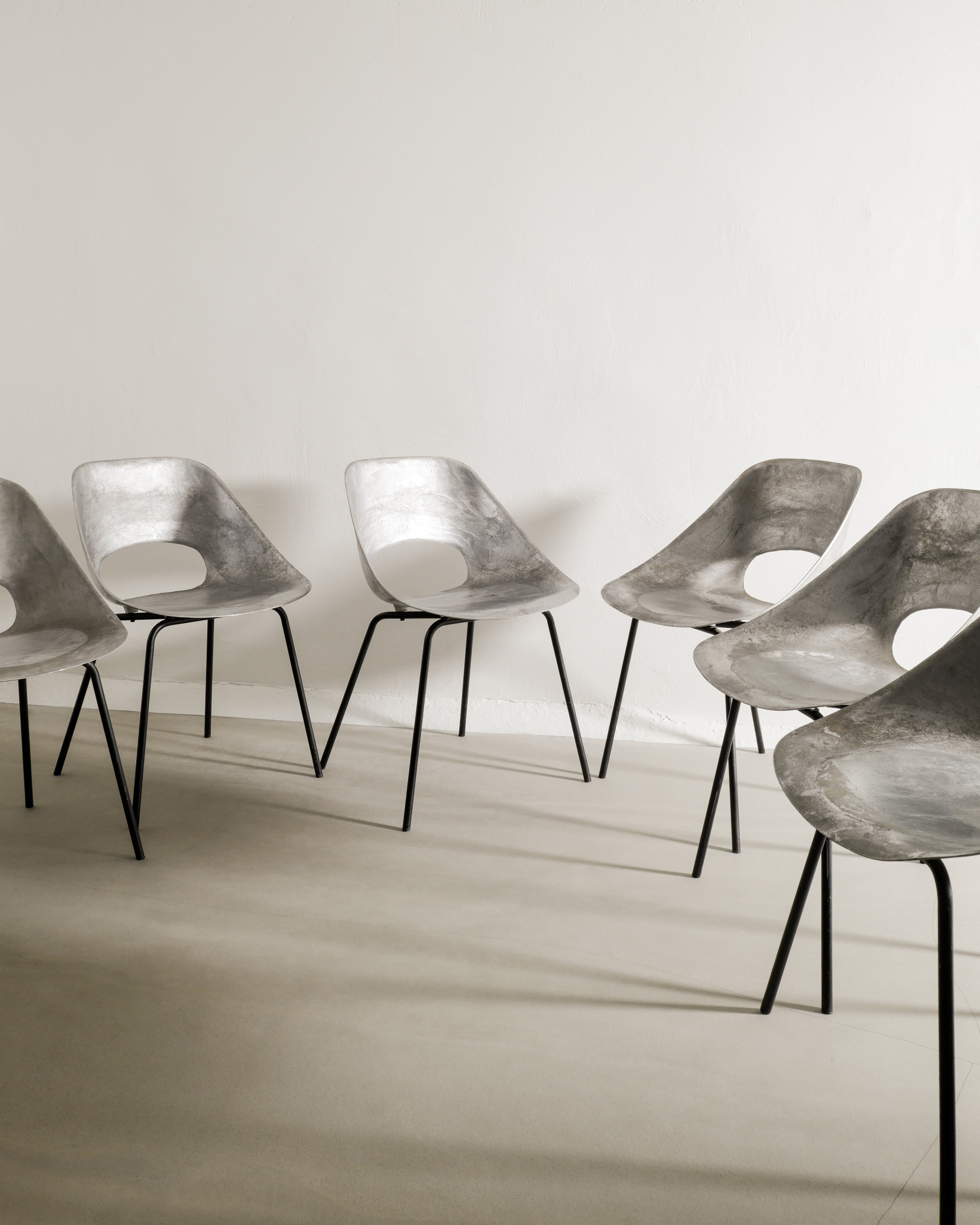 PIERRE GUARICHE ALUMINUM CHAIRS, 1950s