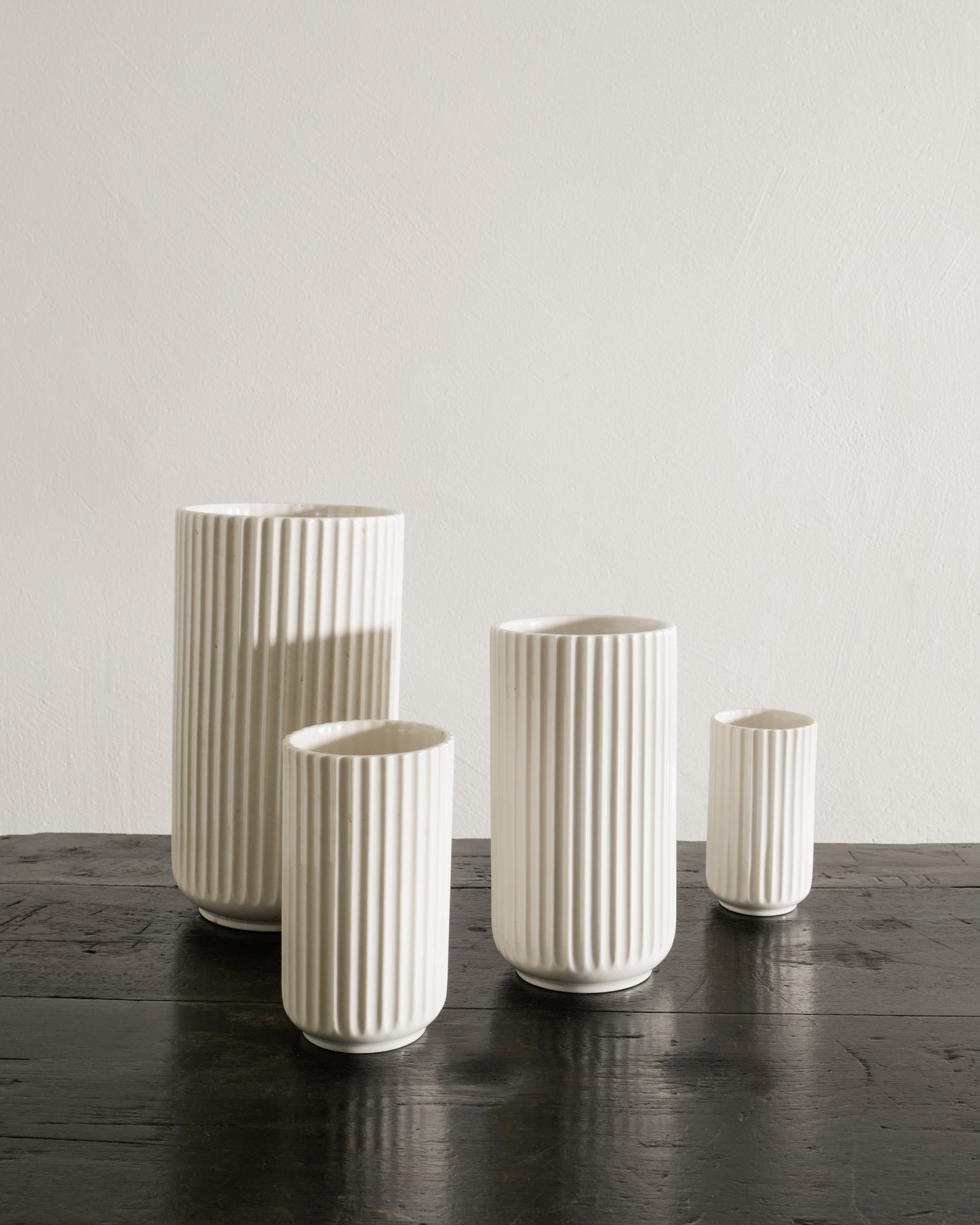 WHITE DANISH CYLINDER VASES, 1940s