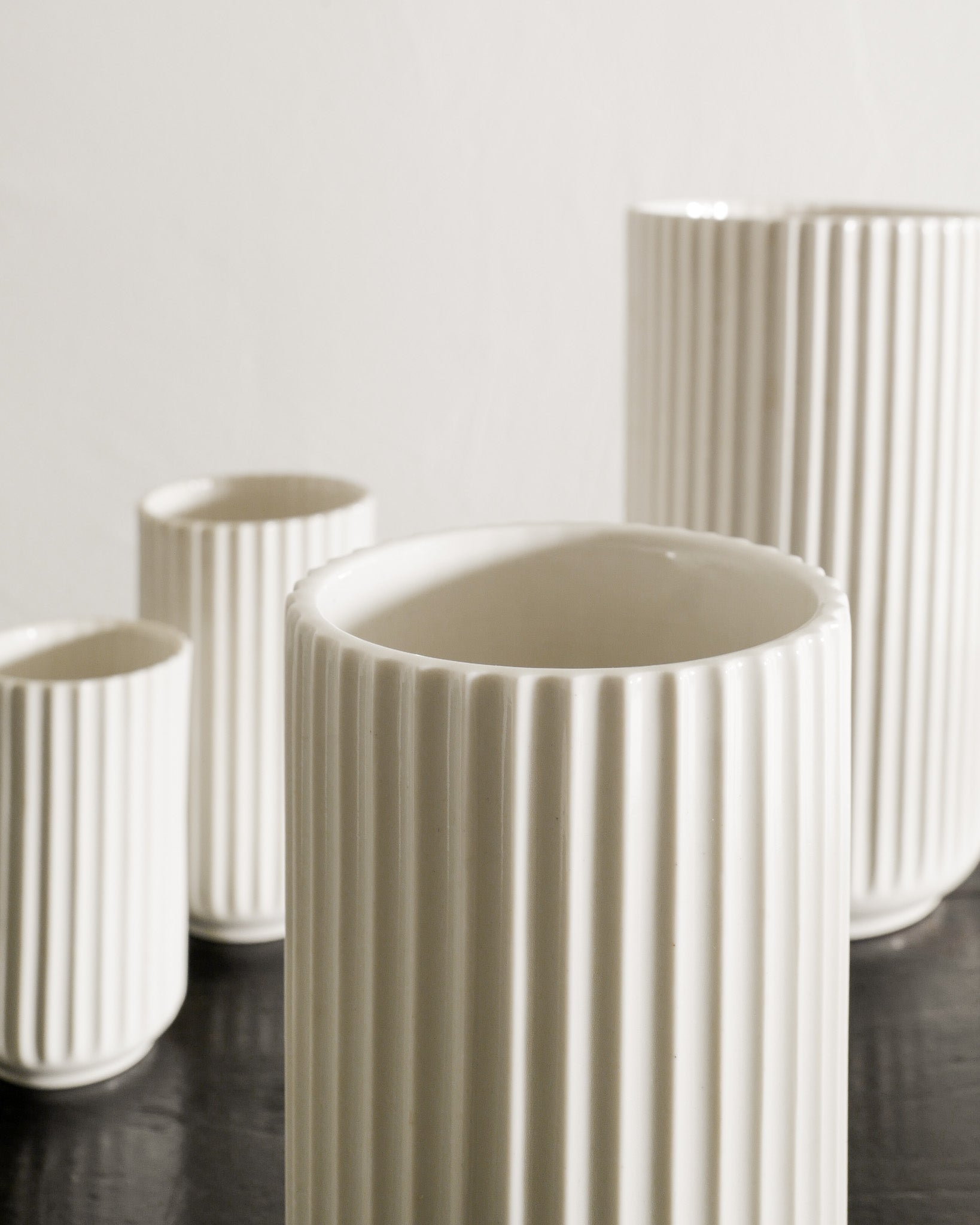 WHITE DANISH CYLINDER VASES, 1940s