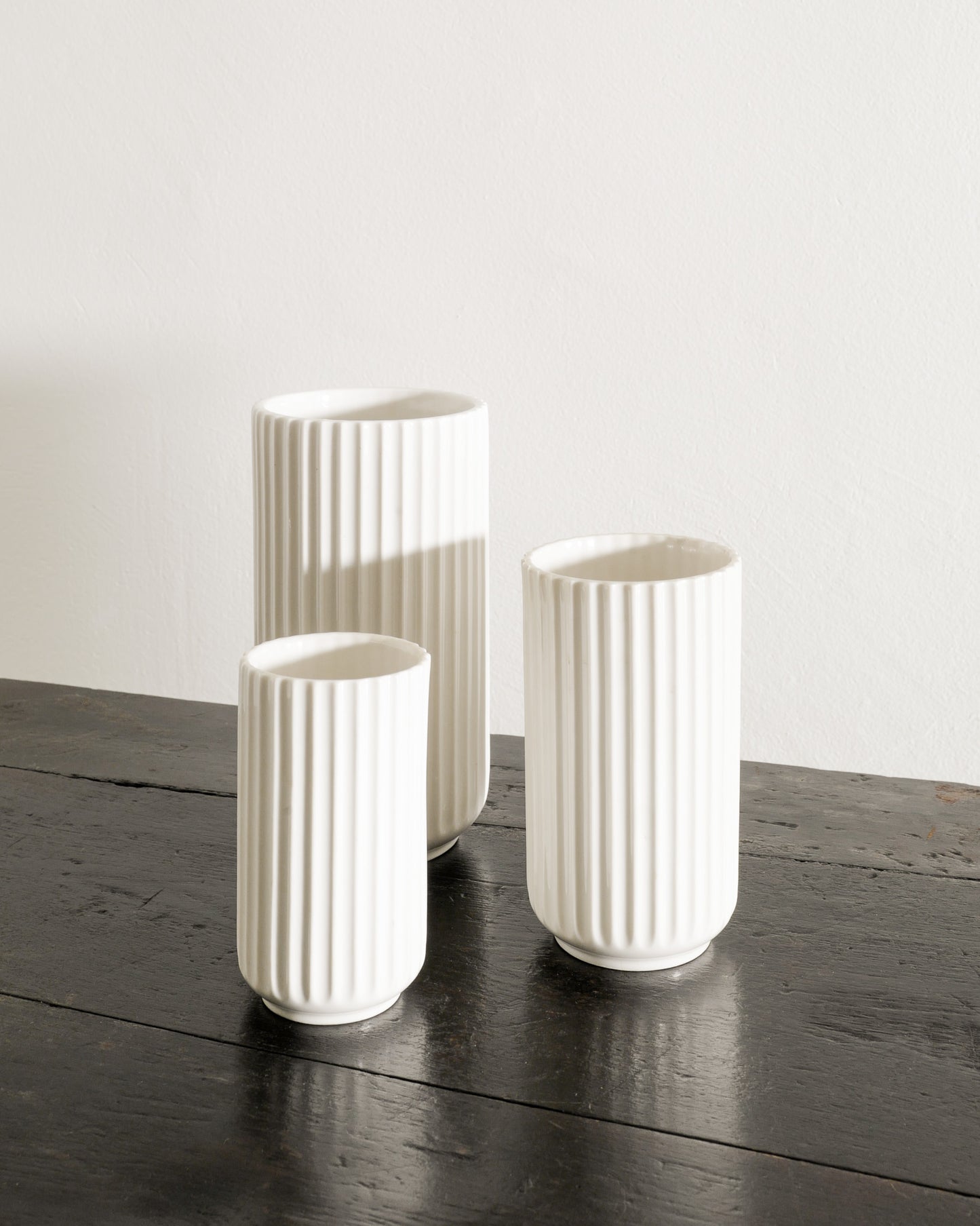 WHITE DANISH CYLINDER VASES, 1940s