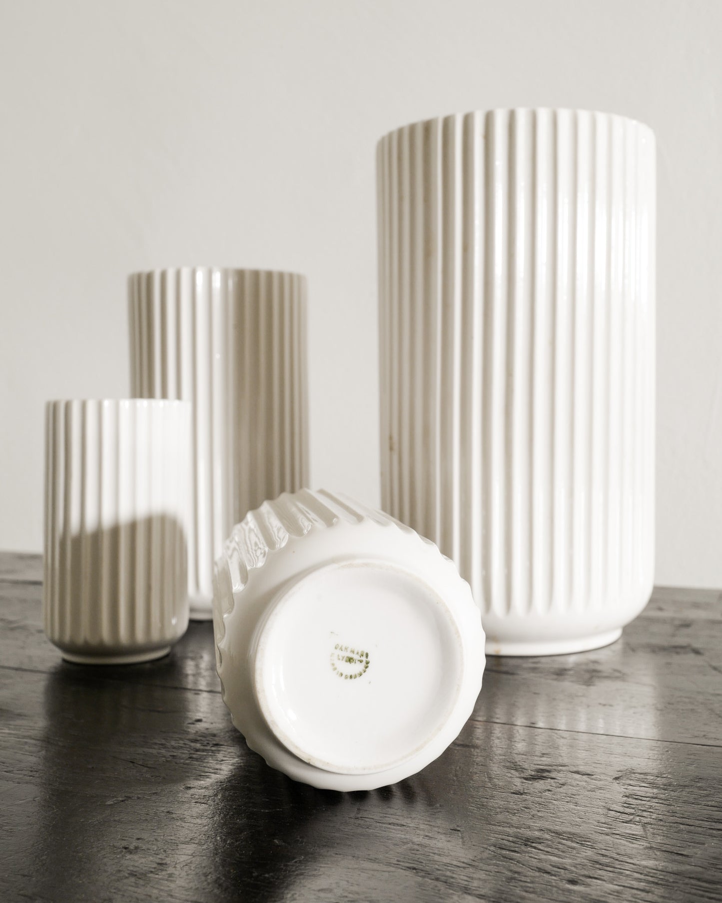 WHITE DANISH CYLINDER VASES, 1940s