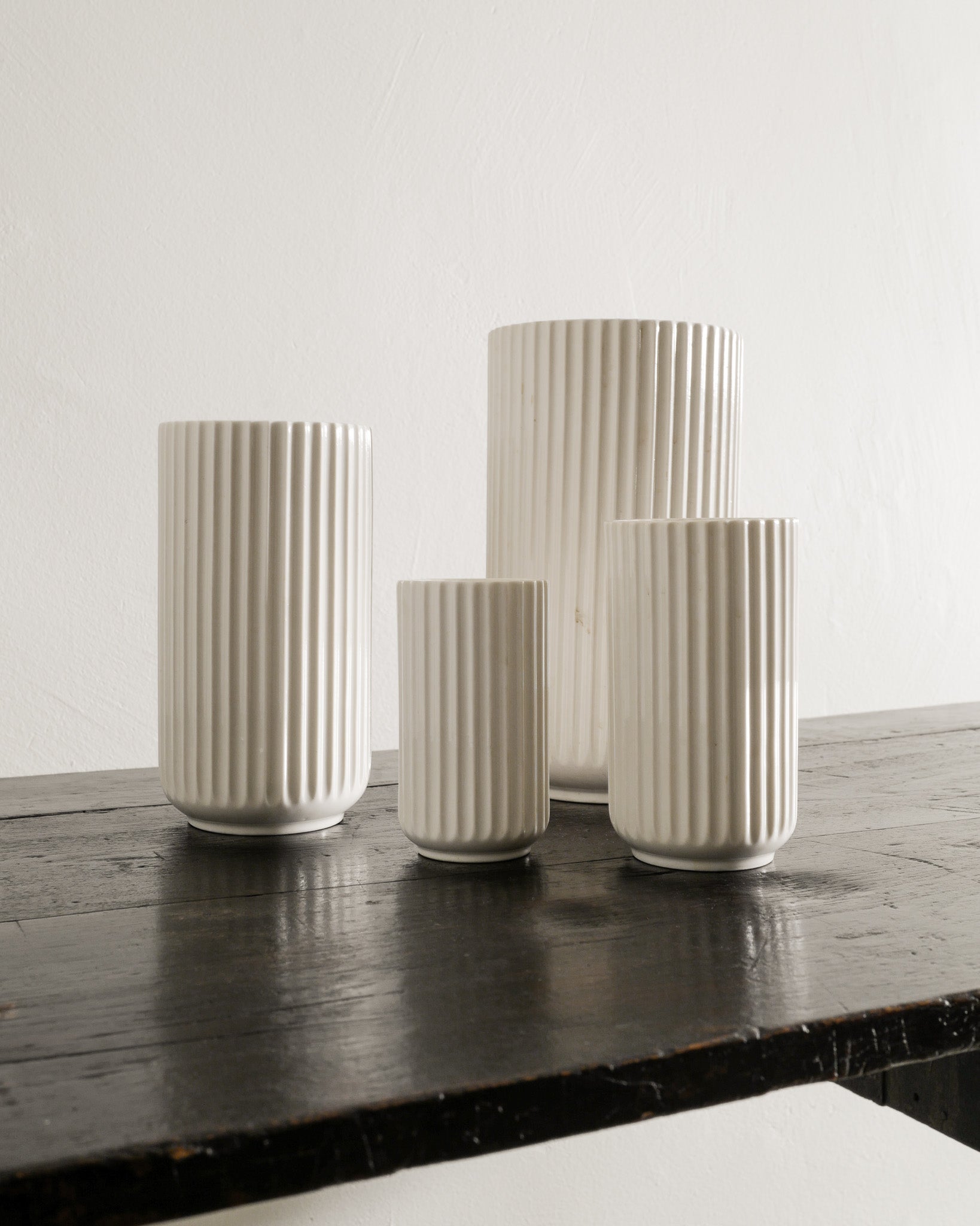 WHITE DANISH CYLINDER VASES, 1940s