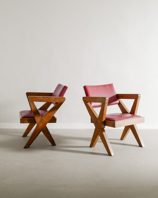 PIERRE JEANNERET "X-CHAIRS" IN LEATHER, 1950s